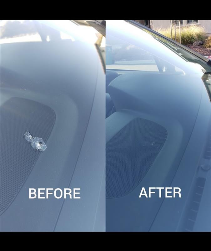 Windshield chip repair before and after in San Jose
