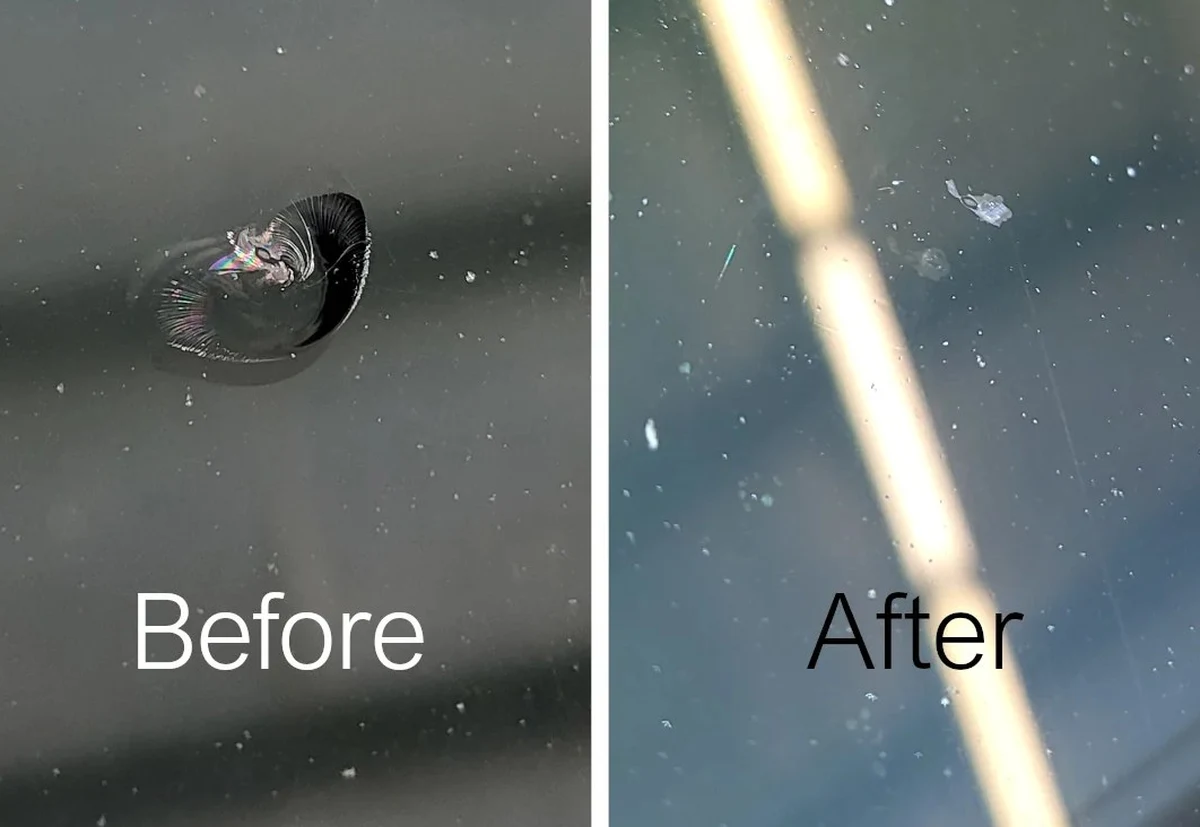 Windshield chip repair before and after in San Jose